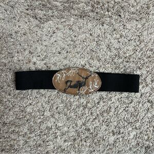 Smoking Lily Black Elastic Belt with Screenprinted Brown Leather Detail